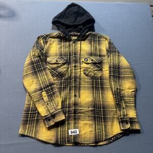 Hooded Flannel Shirt Men Sz L Multicolor Pre Owned